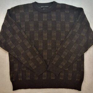 Robert Banks Men's Merino Wool Sweater M Brown Textured Knit Crewneck Retro